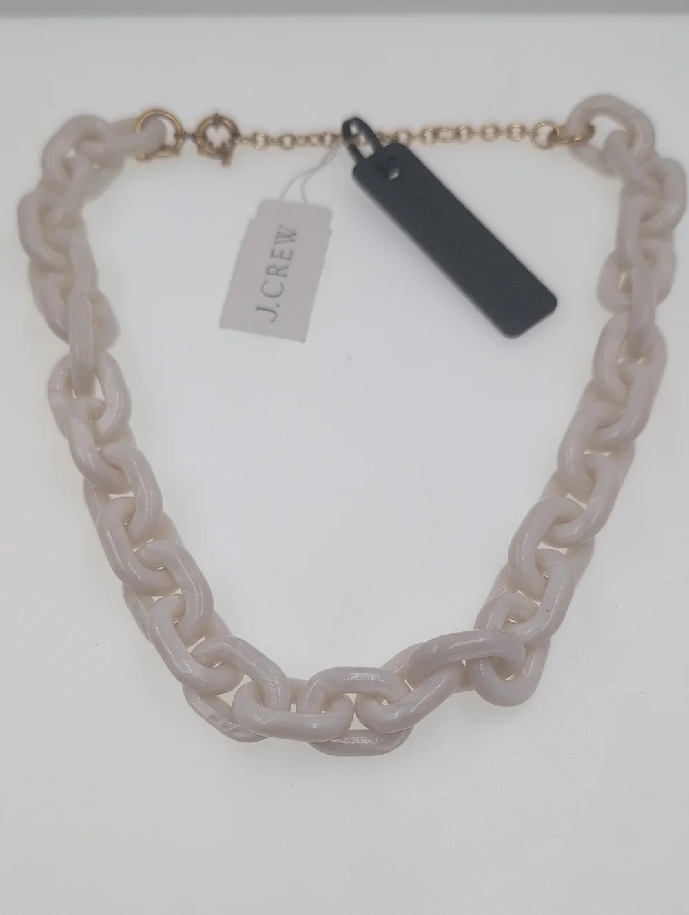 J. Crew Neutral Taupe Resin Link Necklace with Gold Accents 0108